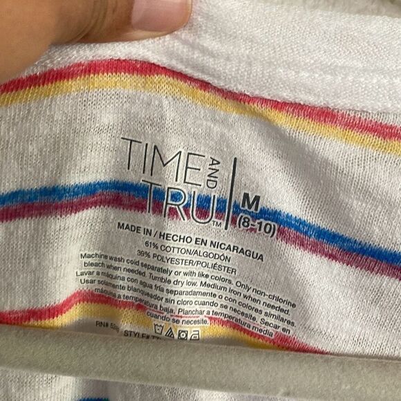 Time and Tru White Stripe Crew Neck T-shirt size Medium - Picture 4 of 4